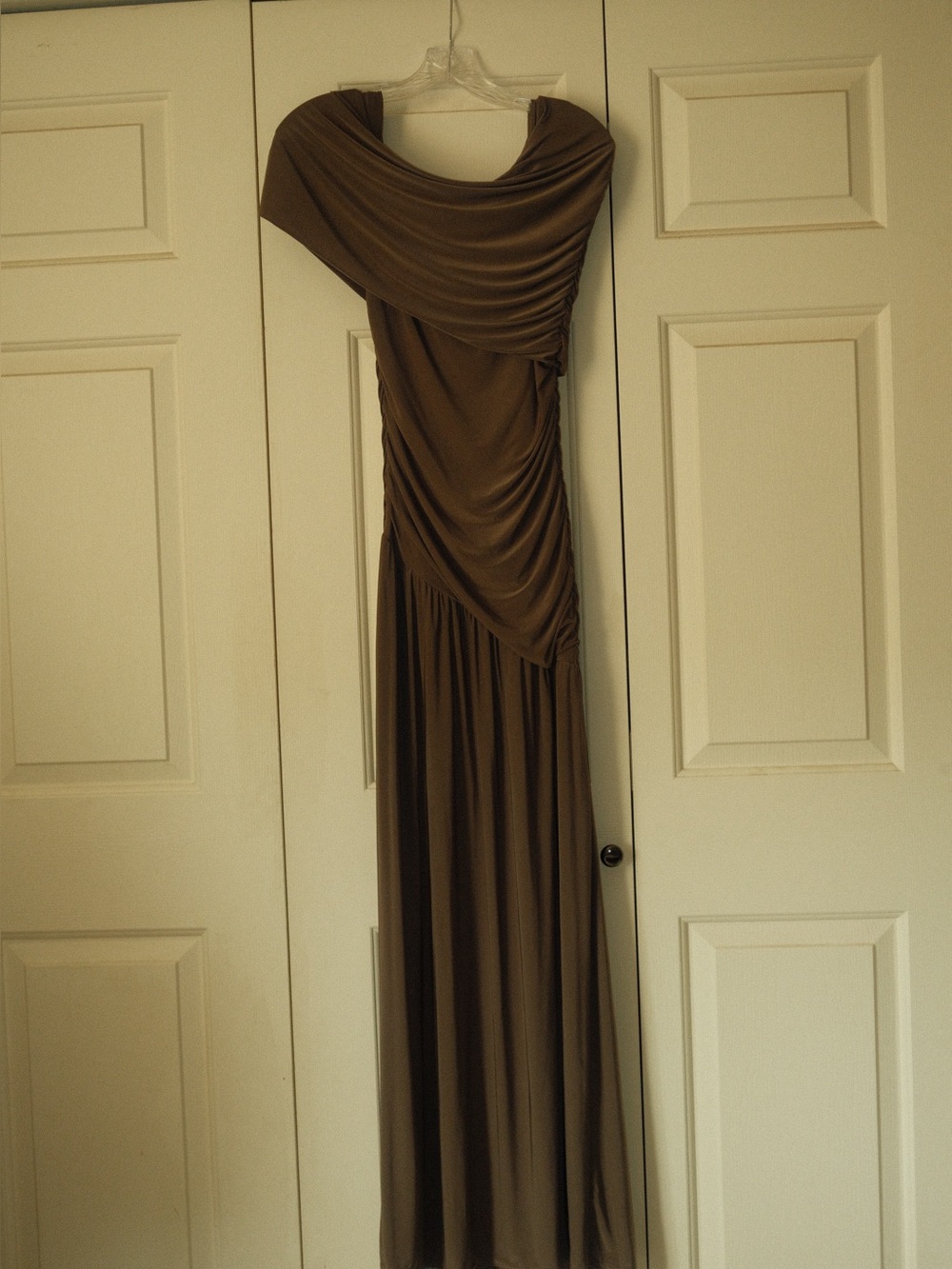 PrettyLittleThing Taupe One-Shoulder Ruched Evening Gown